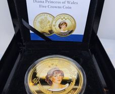 Tristan da Cunha 2017 Princess of Wales Diana Gold Plated 5 Crowns Coin with COA and Original Holder