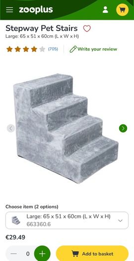 Grey, four-step plush pet staircase and small dog bed