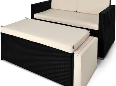 Polyrattan two-seater sofa incl. Ottoman with storage space sun lounger rattan lounge