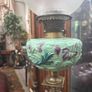 Antique Victorian Corinthian Column Oil Lamp Mint Green Floral Font Image 3