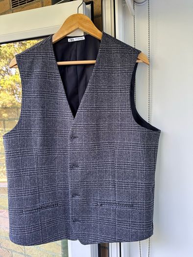 Zara Man Glen Plaid '4-Way Stretch' Comfort Knit Waistcoat Vest - Size XL / 44
