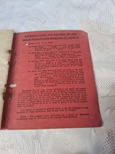 Defence Of The Realm Permit Book(WW1)