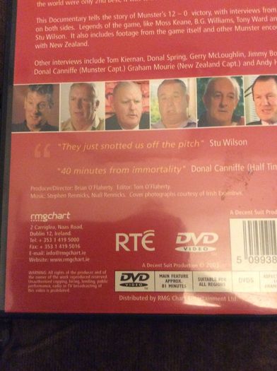 Munster Rugby. Munster Versus All Blacks 1978. Their Finest Hour RTE DVD. Munster 12 All Blacks 0. Thomand Park 31st October 1978.
