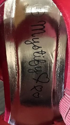 high heels ankle strapped red suede by mystify size 3