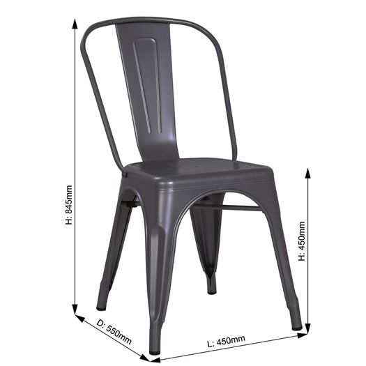 Metallic Grey Metal Chairs x4