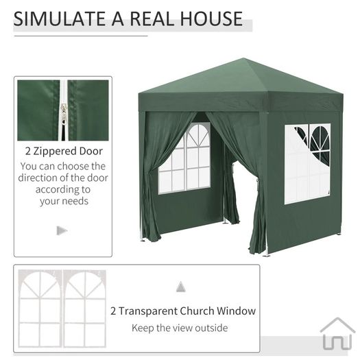 SPRING SALE | 2 x 2m Pop Up Gazebo, w/Side Walls, Windows-Green