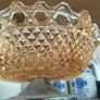 Stunning Vintage Carnival Glass Bowl Marigold on Metal Stand Image 3