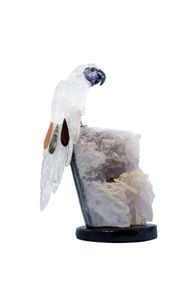 Elegant Crystal Macaw Figurine, Amethyst & Clear Stone, Home Decor Bird Sculpture, Unique Housewarming Gift