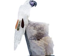 Elegant Crystal Macaw Figurine, Amethyst & Clear Stone, Home Decor Bird Sculpture, Unique Housewarming Gift