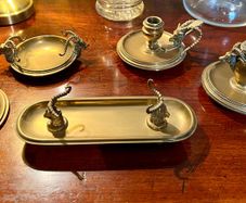 Antique Ram's Head Brass Partner's Desk Set