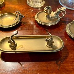 Antique Ram's Head Brass Partner's Desk Set