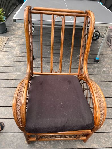 Vintage Rattan Armchair, Wicker Boho Chair