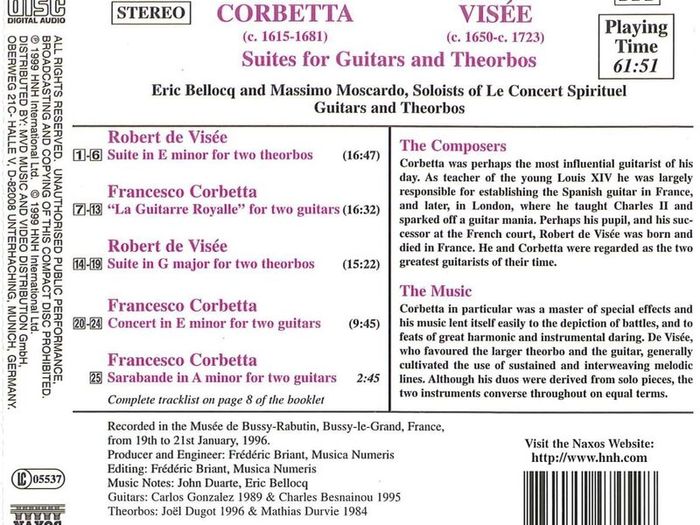 Francesco Corbetta. Robert de Visee. Suites for Guitars and Theorbos. CD. Free Postage!