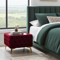 Chesterfield Velvet Square Coffee Table with Glass 63x63x45cm