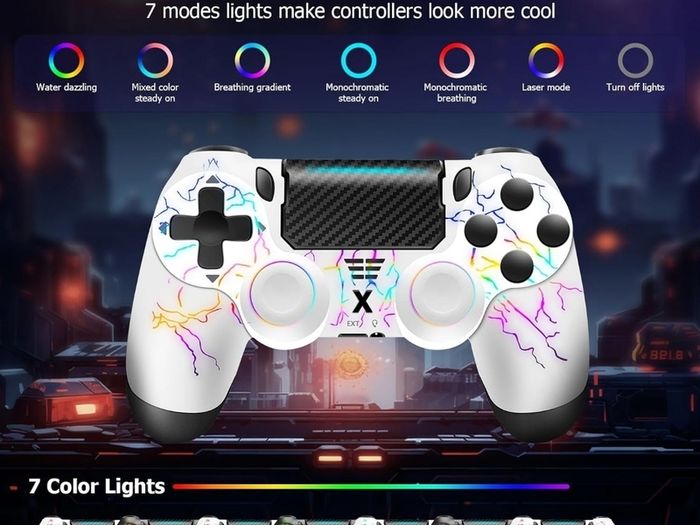 Wireless Controller for PS-4, Crack Design with RGB Light, 1000mAh Battery, 3.5mm Audio Jack, Gamepad Joystick with Dual Vibration/6-Axis Gyro Sensor/Touch Panel, Controller for PS-4/Pro/Slim/PC