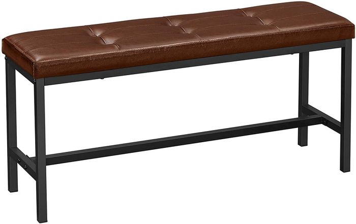 _Padded Dining Bench Kitchen Bench 108 x 32.5 x 48 cm PU Cover Steel Frame for Dining Room Living Room Hallway Brown Black