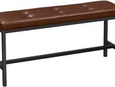 _Padded Dining Bench Kitchen Bench 108 x 32.5 x 48 cm PU Cover Steel Frame for Dining Room Living Room Hallway Brown Black