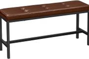 _Padded Dining Bench Kitchen Bench 108 x 32.5 x 48 cm PU Cover Steel Frame for Dining Room Living Room Hallway Brown Black