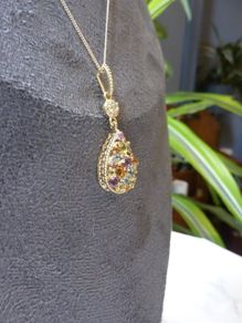 Multi Gemstone Teardrop Pendant Necklace. Sterling Silver.,Gold Plated.
