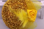 Sparkly Clip on Hat with Yellow Rose &amp; Feather - new/with tags + matching gloves available