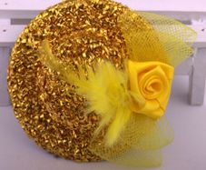 Sparkly Clip on Hat with Yellow Rose & Feather - new/with tags + matching gloves available