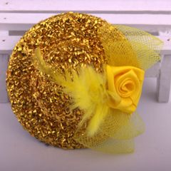 Sparkly Clip on Hat with Yellow Rose & Feather - new/with tags + matching gloves available