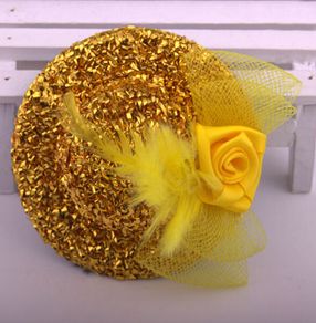 Sparkly Clip on Hat with Yellow Rose & Feather - new/with tags + matching gloves available