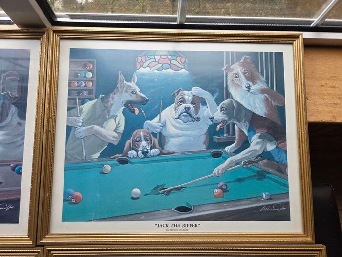 3 x Vintage prints Dogs playing snooker Arthus Sarnoff Pool set of 3