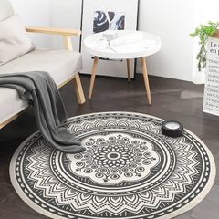 FREE P&P 4ft Circle Rug Round Area Rug Cotton Woven Rug with Tassels Boho Rug Washable Mandala Printed Carpet Indoor Floor Mat for Bedroom Living Room Kitchen