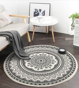 FREE P&P 4ft Circle Rug Round Area Rug Cotton Woven Rug with Tassels Boho Rug Washable Mandala Printed Carpet Indoor Floor Mat for Bedroom Living Room Kitchen