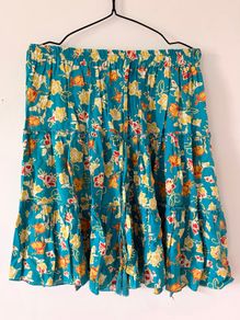 Makani Teal botanical floral midi skirt S/M 10/12