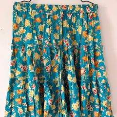 Makani Teal botanical floral midi skirt S/M 10/12