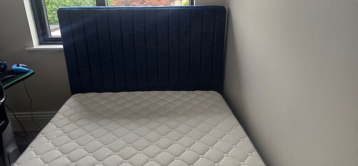 Double bed ith storage plush blue/mattress included bought at xmas too big for room