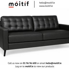 Hard Wearing Eco-Leather Black 2-Seater Sofa with Button Cushions