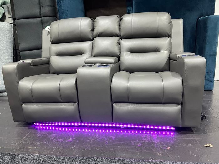 2 Seater Titan Plus Electric Grey Leather Recliner Sofa