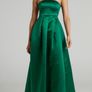 Showpo Queen Of The Night Strapless Maxi Dress In Emerald Satin Uk6 Xs Debs-wedding-formal Dress New Image 2