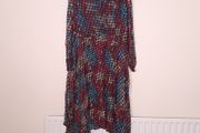 Monsoon Multicolor Pink Blue Houndstooth Pleated Asymmetrical Hem Long Sleeve Midi Dress 22UK/50EU