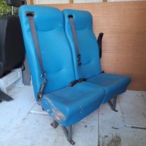 Used Double Passenger Van Seat with Seatbelts Blue Fabric Minibus Bench