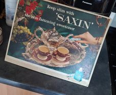 Antique Large Showcard Advertisement Sign SAXIN, Non-Fattening Sugar Substitute/Sweetener 1900s