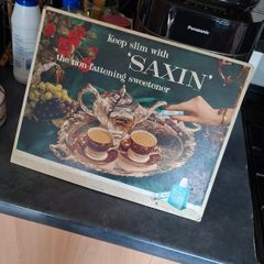 Antique Large Showcard Advertisement Sign SAXIN, Non-Fattening Sugar Substitute/Sweetener 1900s