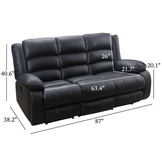 3 Seater leather Recliner Sofa Black, brand new!