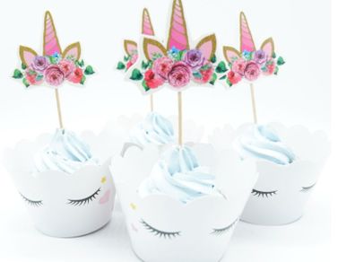 Unicorn Cup Cake Toppers (10 Cupcake Wrappers +10 Cake Toppers)