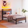 3ft Single Bed Frame with Storage Headboard,LED Lights,Metal Upholstered Platform Bed Frame with Charging Station,Mattress Foundation/Strong Slats Support/Under-bed Storage/Easy Assembly/Brown Image 10