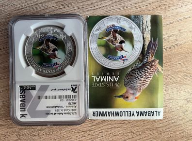 2021 Cook Islands Alabama Yellowhammer 1oz Silver Coin NGC MS70 - 7K State Animal Series