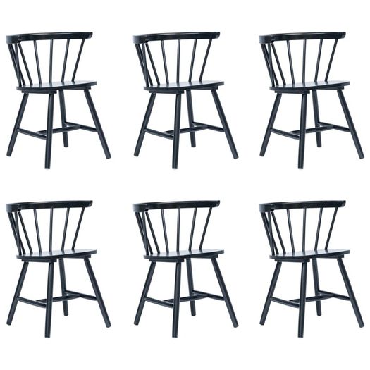 Dining Chairs 6 pcs Black Solid Rubber Wood