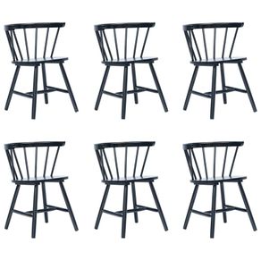 Dining Chairs 6 pcs Black Solid Rubber Wood