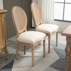 Set of 2 Dining Chairs, Viennese Cane, Solid Wood, 49 cm x 56 cm x 96 cm, Cream White + Natural