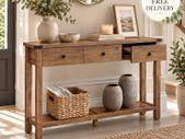Console Table with 3 Drawers and Lower Storage Shelf Honey Brown 120cm