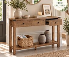 Console Table with 3 Drawers and Lower Storage Shelf Honey Brown 120cm