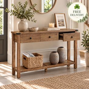 Console Table with 3 Drawers and Lower Storage Shelf Honey Brown 120cm